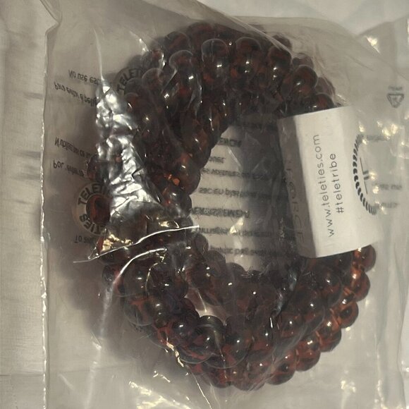 TELETIES Spiral Hair Coils Ponytail Tie Tortoise Pink Water Resistant No Crease - Picture 7 of 9